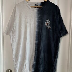 Santa Cruz Letter Hand Black and White Dip Dye T-Shirt Indie Sleaze Grunge Style